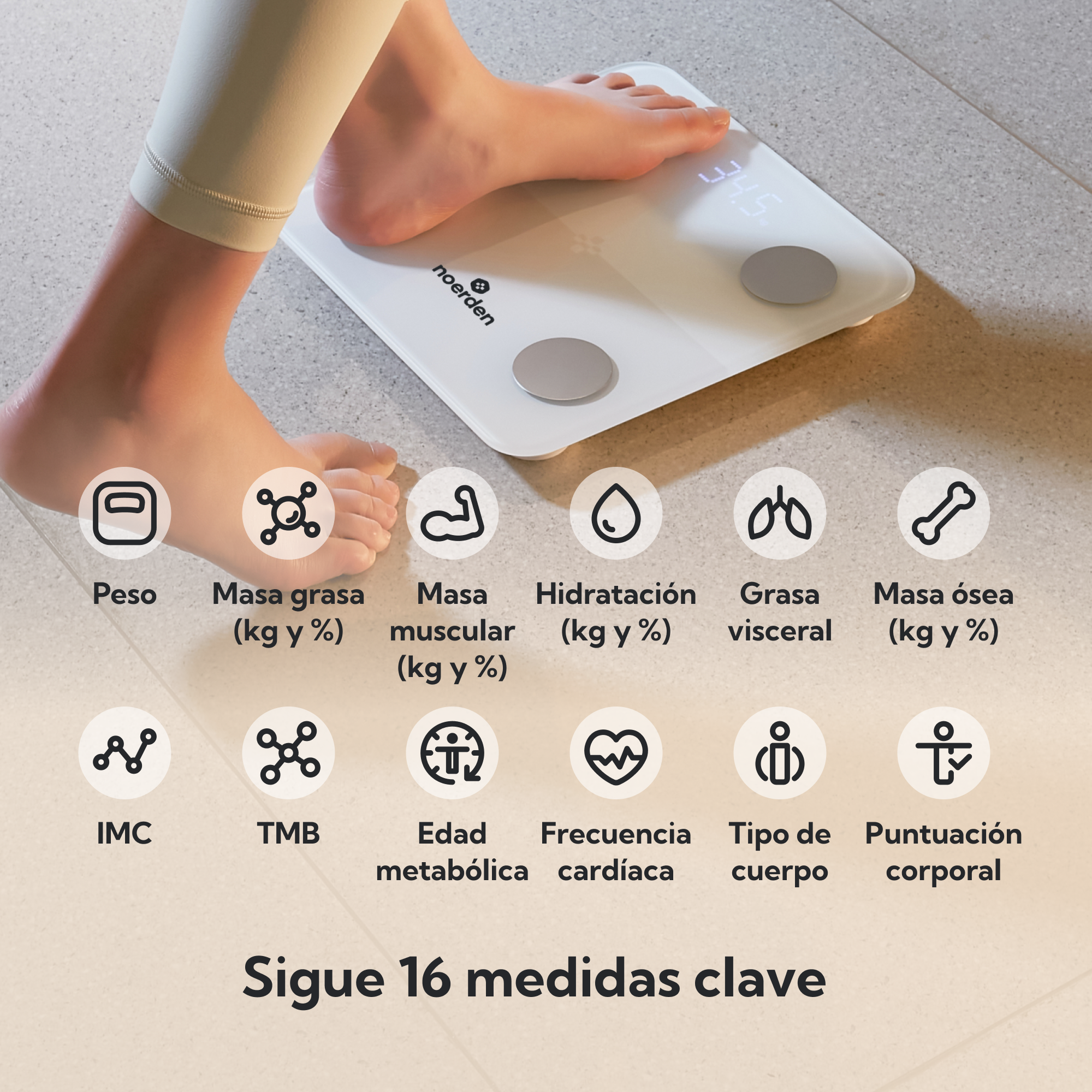 NOERDEN MINIMI+ Blanco | Báscula Inteligente con Bioimpedancia y 16 Métricas Corporales