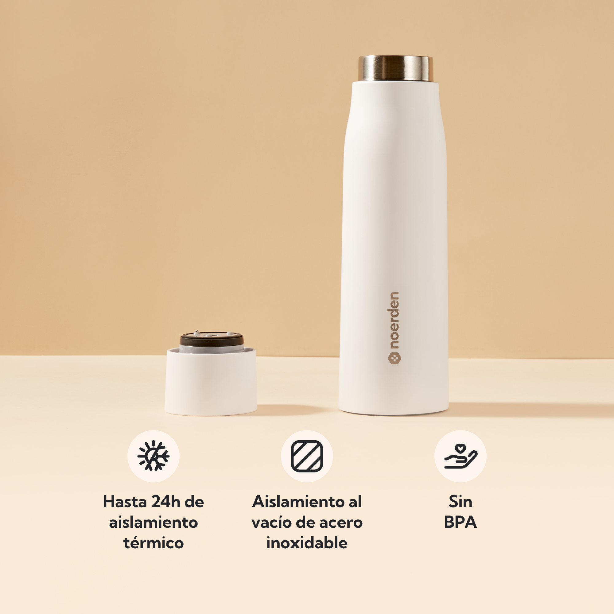 NOERDEN LIZ+ Blanco | Botella Inteligente UV-C 480ml con Bluetooth y Autolimpieza