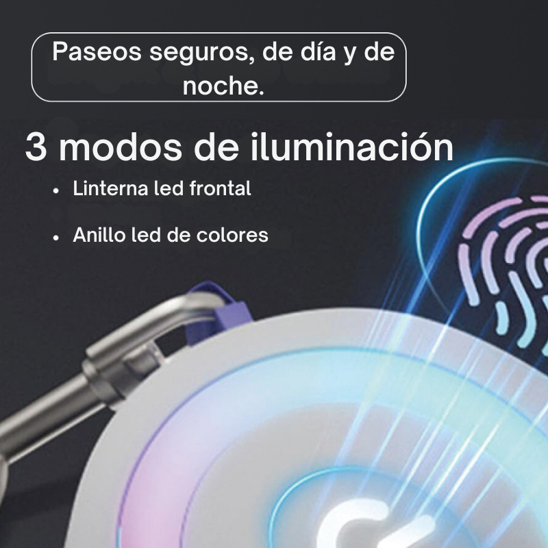 Correa Flexi LED perros vista detalle mecanismo retráctil
