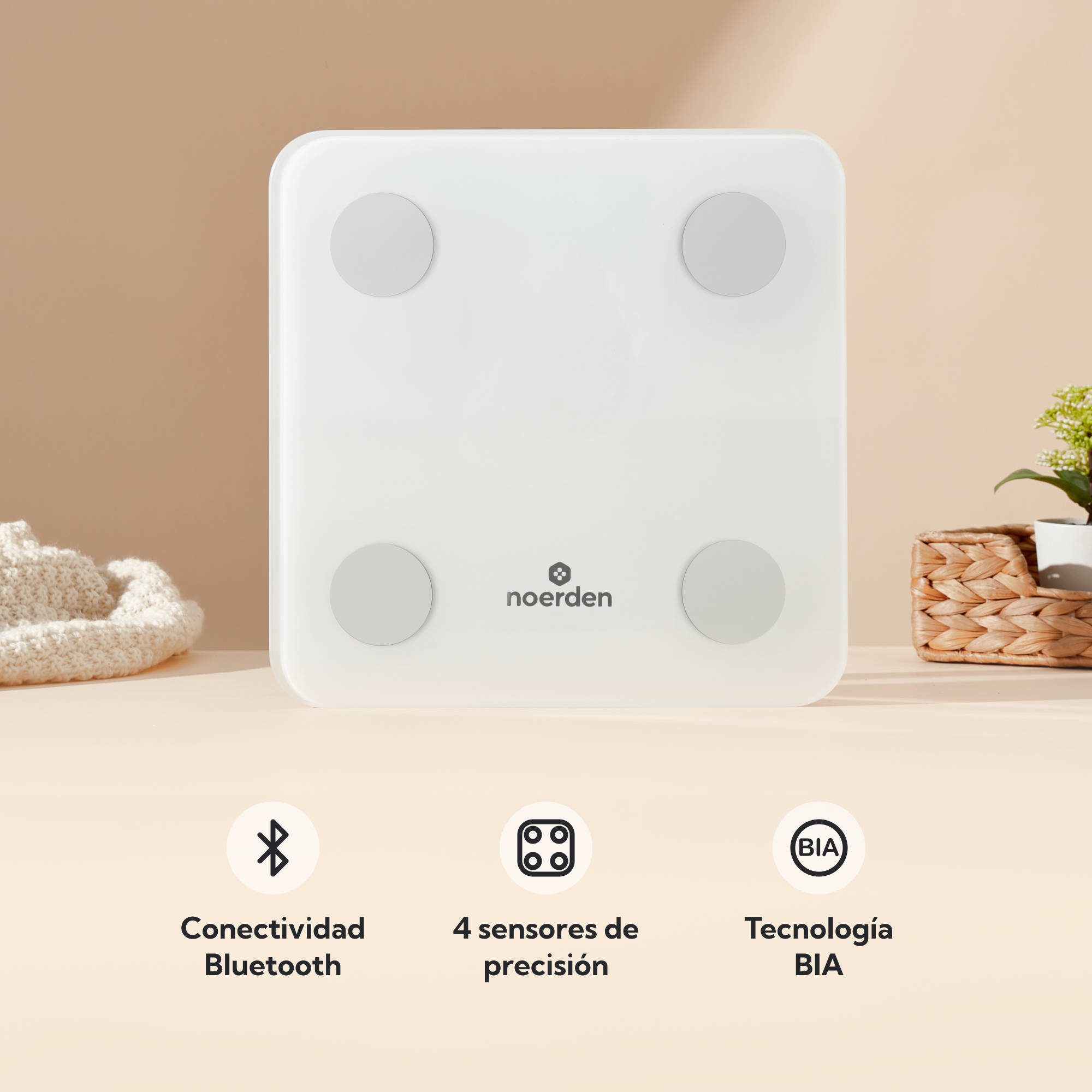 NOERDEN MINIMI+ Blanco | Báscula Inteligente con Bioimpedancia y 16 Métricas Corporales