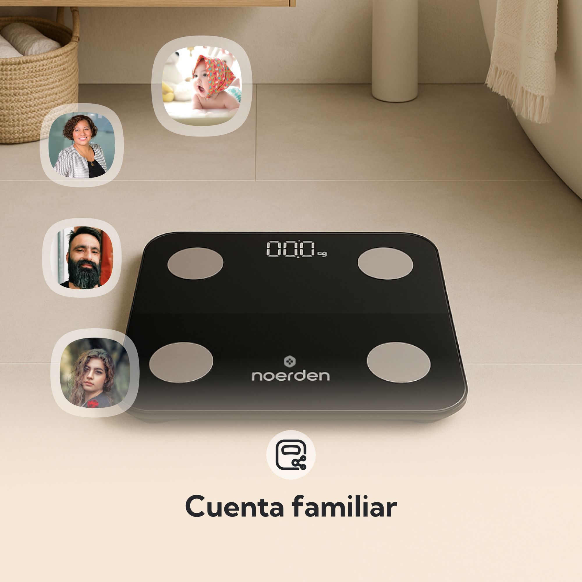 NOERDEN MINIMI+ Negro | Báscula Inteligente con Bioimpedancia y 16 Métricas Corporales