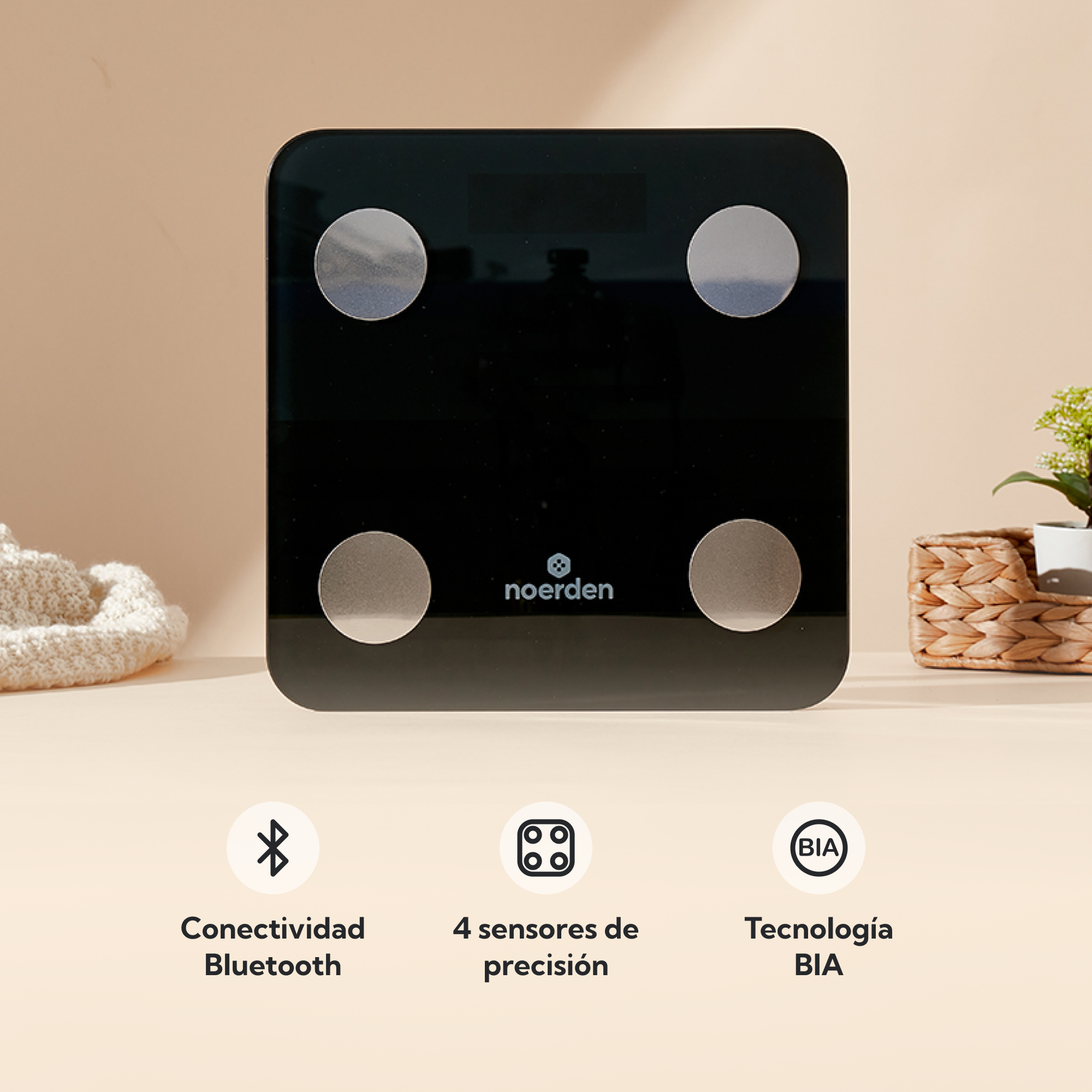 NOERDEN MINIMI+ Negro | Báscula Inteligente con Bioimpedancia y 16 Métricas Corporales
