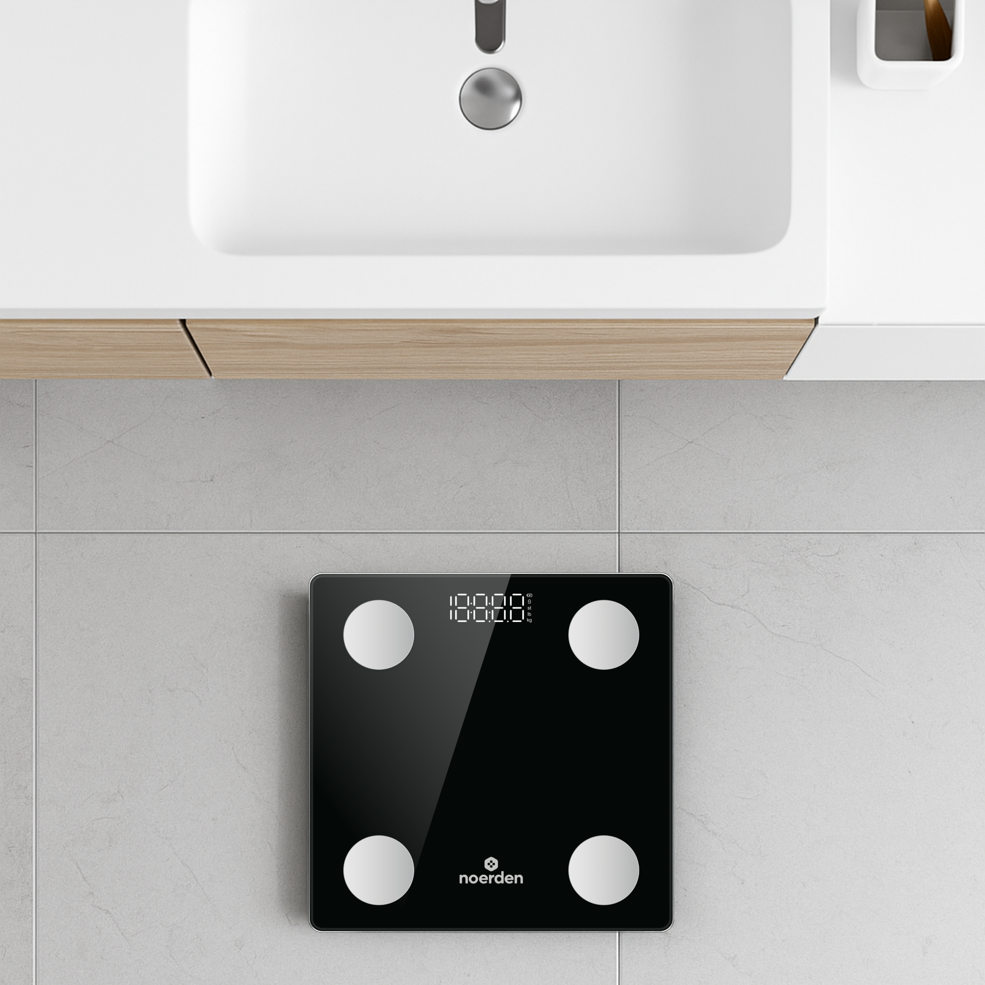 Báscula Inteligente VITA Negro black smart device display showing metrics and interface